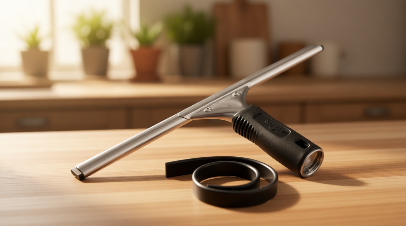 Unger Professional Connect and Clean 12” Performance Squeegee for Glass and Window Care with Replacement Rubber, Heavy Duty Cleaning Supplies with Streak-Free Results, Handheld Household Cleaner Tool