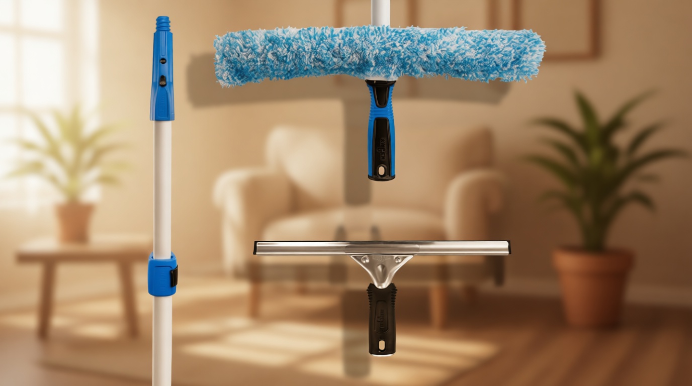 Unger Professional Connect and Clean Total Pro Cleaning Kit, All-in-One Household Window Washing with Streak-Free Results, Includes 12” Squeegee, 14” Scrubber Washer, Telescopic Pole Extends Up to 6’