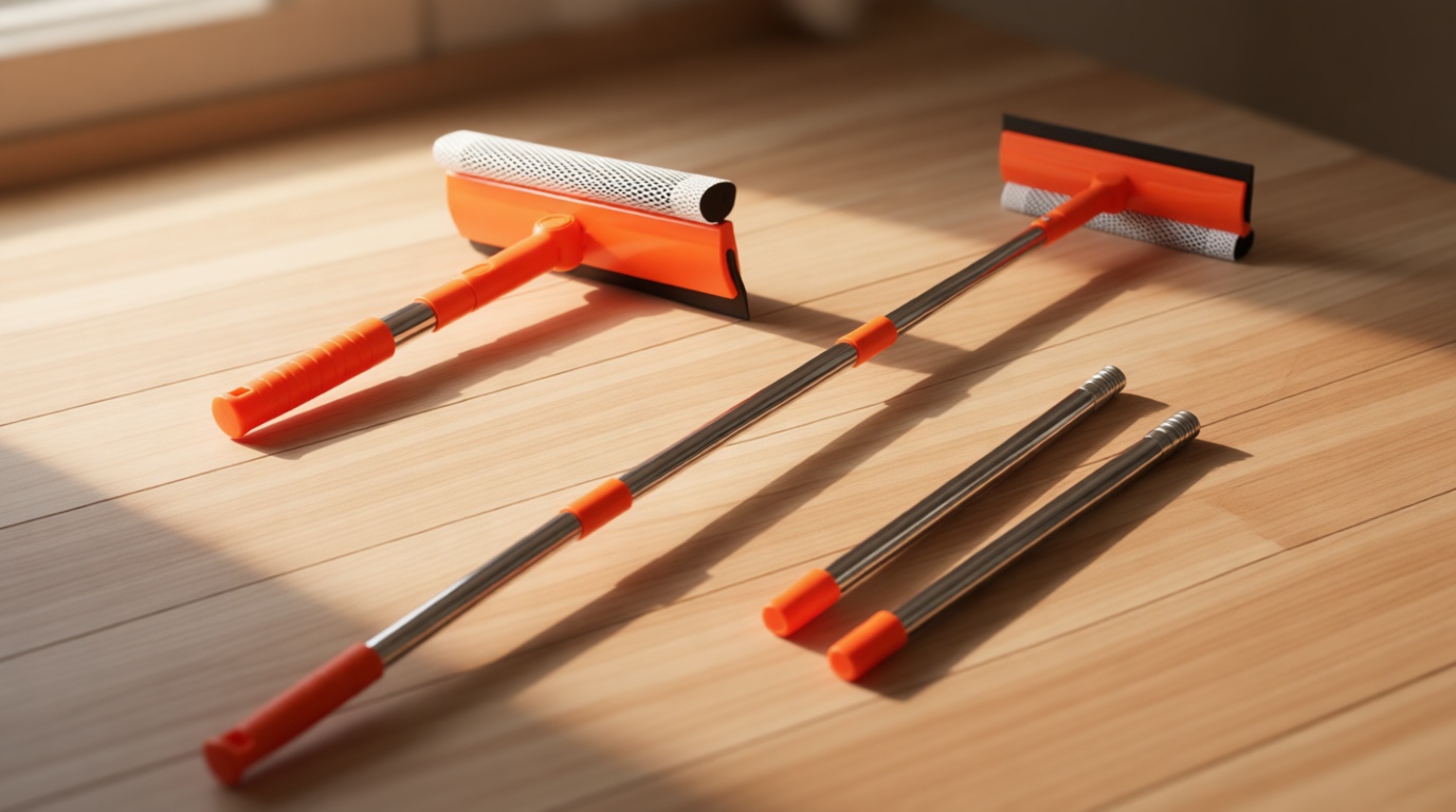 Professional Window Squeegee,2 in 1 Squeegee Window Cleaner with Long Stainless Steel Handle,Sponge Car Window Squeegee for Gas Station, Glass,Shower (Sponge Style)