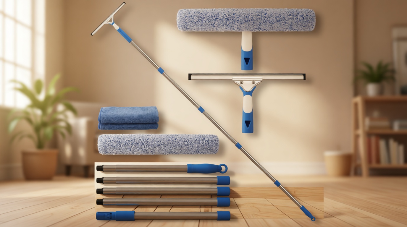 Mitclear 77'' Professional Squeegee Window Cleaner Tool with Extension Pole, Car Windshield Cleaning Kit with Long Handle, Window Washing Equipment for Indoor Outdoor Windows & Car Glass