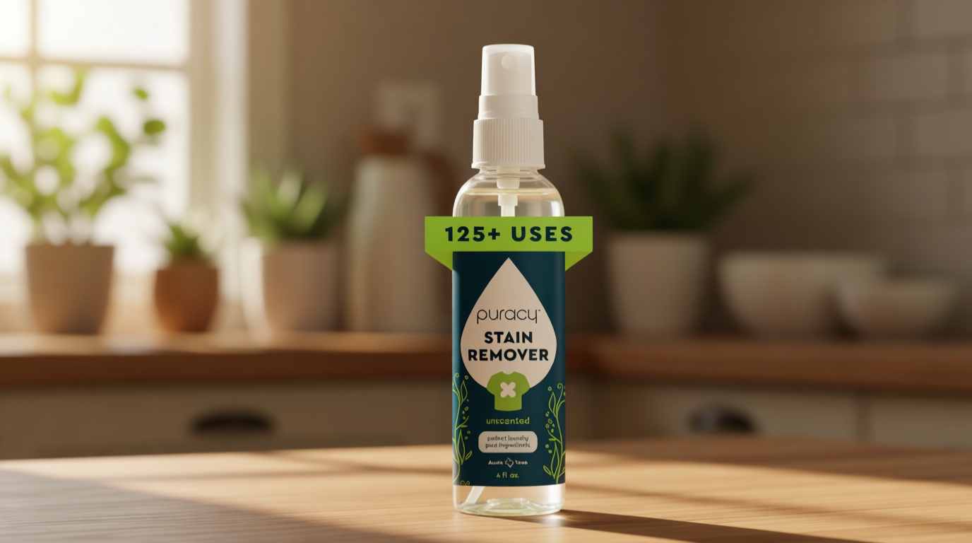 Puracy Stain Remover, Travel and Laundry Stain Cleaner for Clothes, Baby Essentials, Kids Stains, Oil and Fabric Spot Cleaner, (Stain Remover Spray, 4 fl oz)
