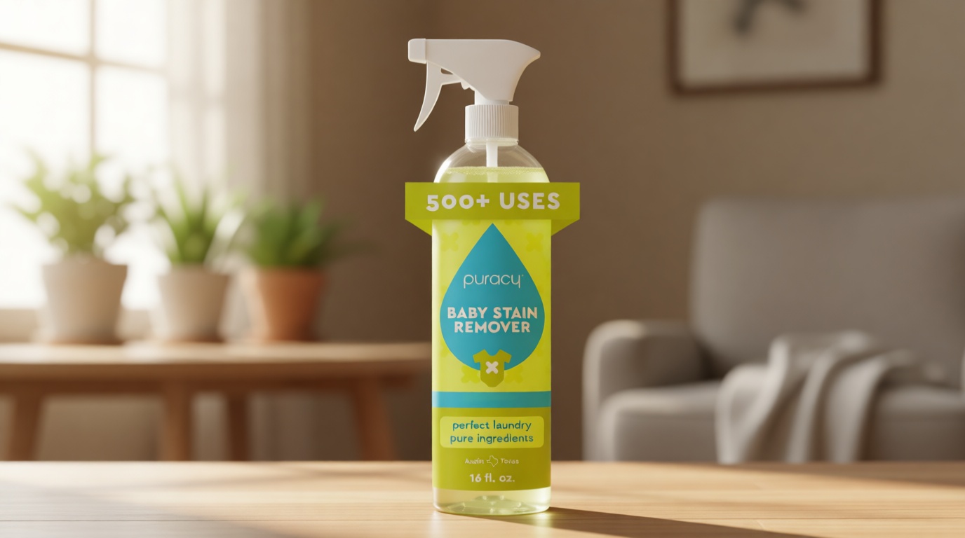 Puracy Stain Remover for Baby Clothes and Cloth Diapers, Newborn Baby Essentials Must Haves, Enzyme-Based Laundry Spray, Natural Spot and Odor Cleaner, 16 Oz