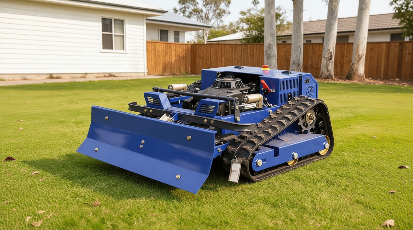 AIWEIYA-Remote Control Lawn Mower with Snow Plow, Oil-Electric Hybrid Crawler Track Mower, 3-15CM Cutting Height Professional Landscape and Estate Mower for 100% Slope(45°) Large Turf Grass Cutting