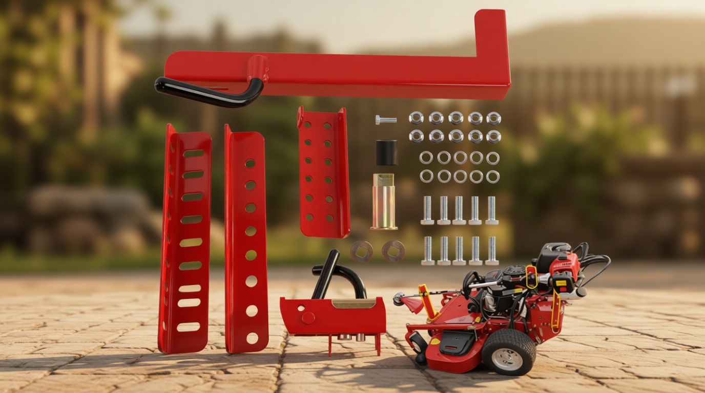 Mower Trimmer Rack for Walk-Behind, Stand-On & ZTR Mowers, Weed Eater Rack with Secure Hold and Lockable Design (Red)