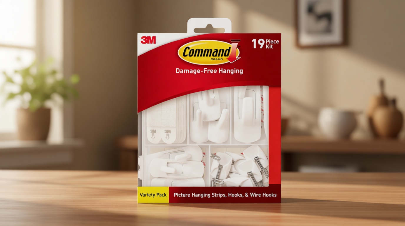 Command Variety Pack, Including 10 Pairs of Picture Hanging Strips, 6 Wire Hooks and 8 Utility Hooks for Hanging Christmas Decorations, Damage Free Hanging Up to 19 Items with Command Strips, 1 Kit