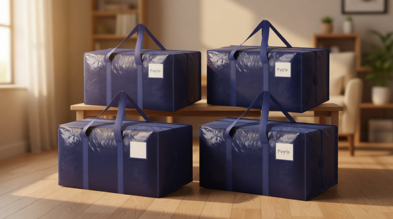 6 Pack Extra Heavy Duty Large Moving Bags with Strong Zipper & Comfortable Handles, Sturdy & Durable Clothes Storage Bags Totes Bins, Blue Packing Moving Boxes for College Supplies, Dark Blue