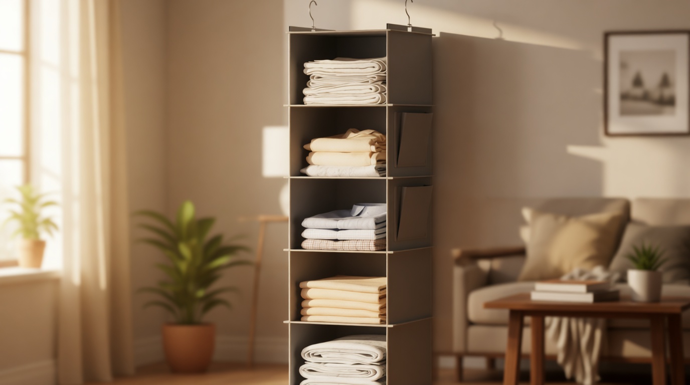 YOUDENOVA Hanging Closet Organizer and Storage, 6-Shelf Closet Hanging Storage Shelves, Grey