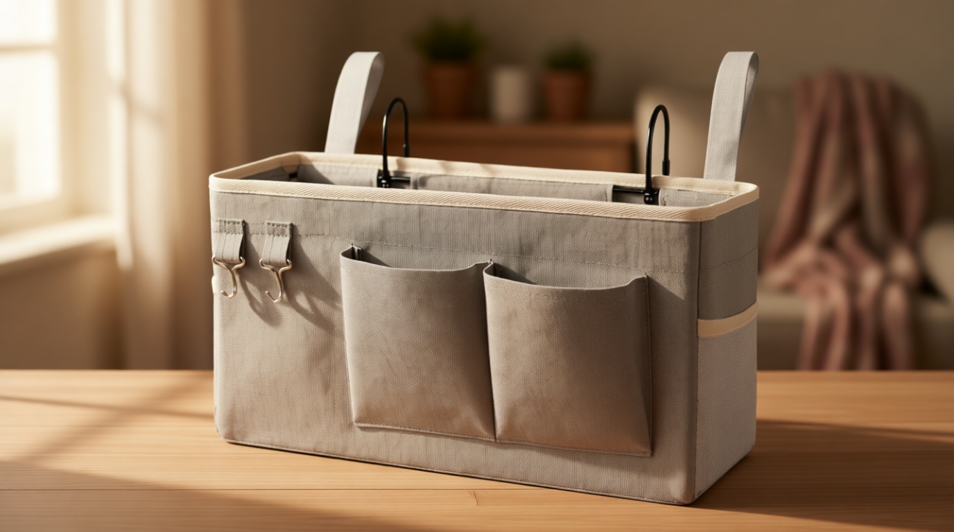 Bedside Storage Caddy/Bedside Hanging Storage Bag for Headboards Bunk Beds Dorm Rooms Book Phone Magazine Holder (Grey)