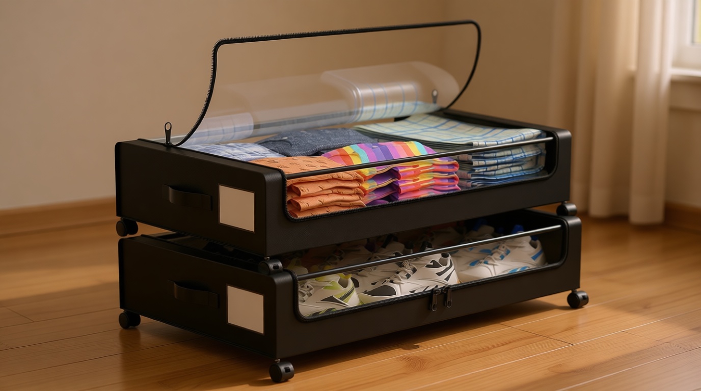 Beborxue Under Bed Storage with Wheels, 2-Pack Under the Bed Storage Containers with Lids, XXL 60L Under Bed Shoes Storage Organizer Bins, Rolling Underbed Storage for Clothes, Shoes, Blankets (Black)