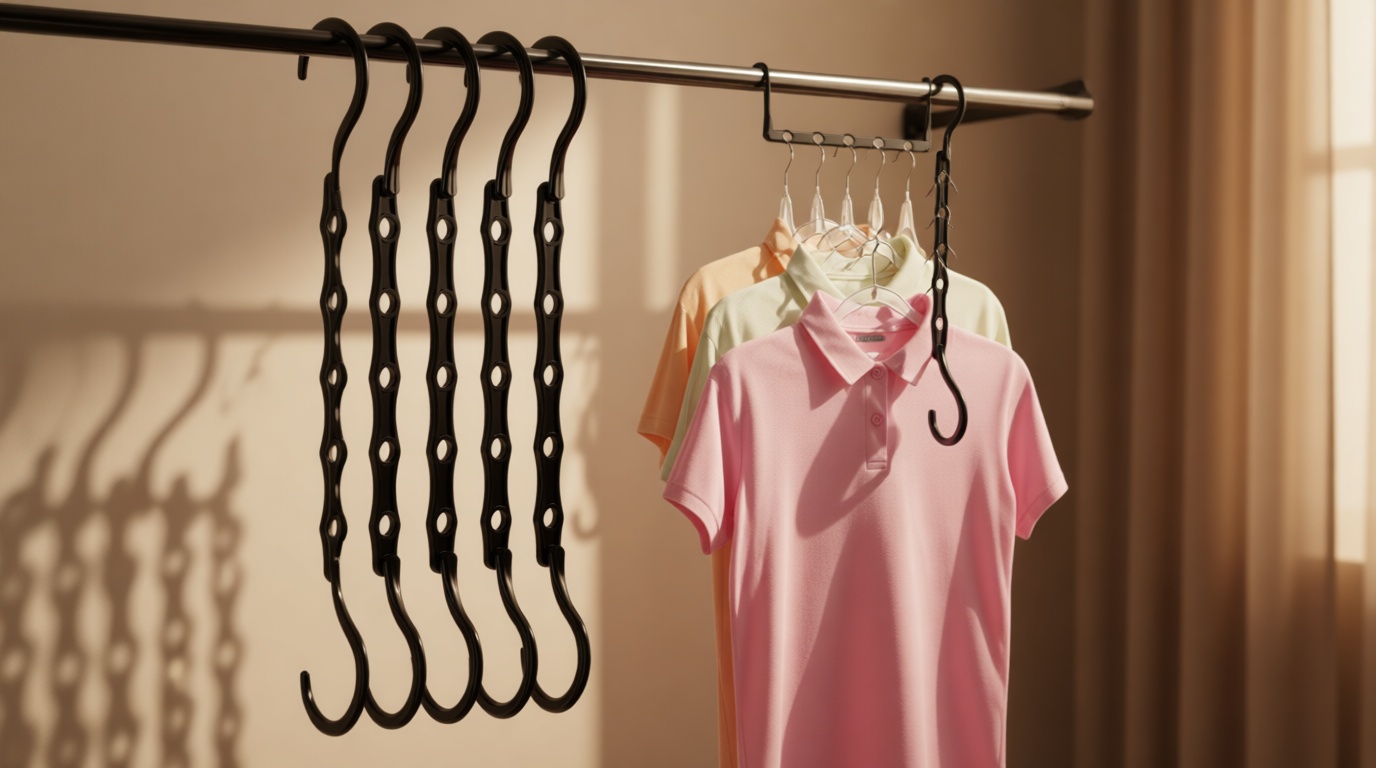 HOUSE DAY Closet Organizers and Storage 6 Pack, College Dorm Room Essentials, Multifunctional Organizer Magic Space Saving Hangers with 5 Holes, Storage Organization for Wardrobe Closet - Black