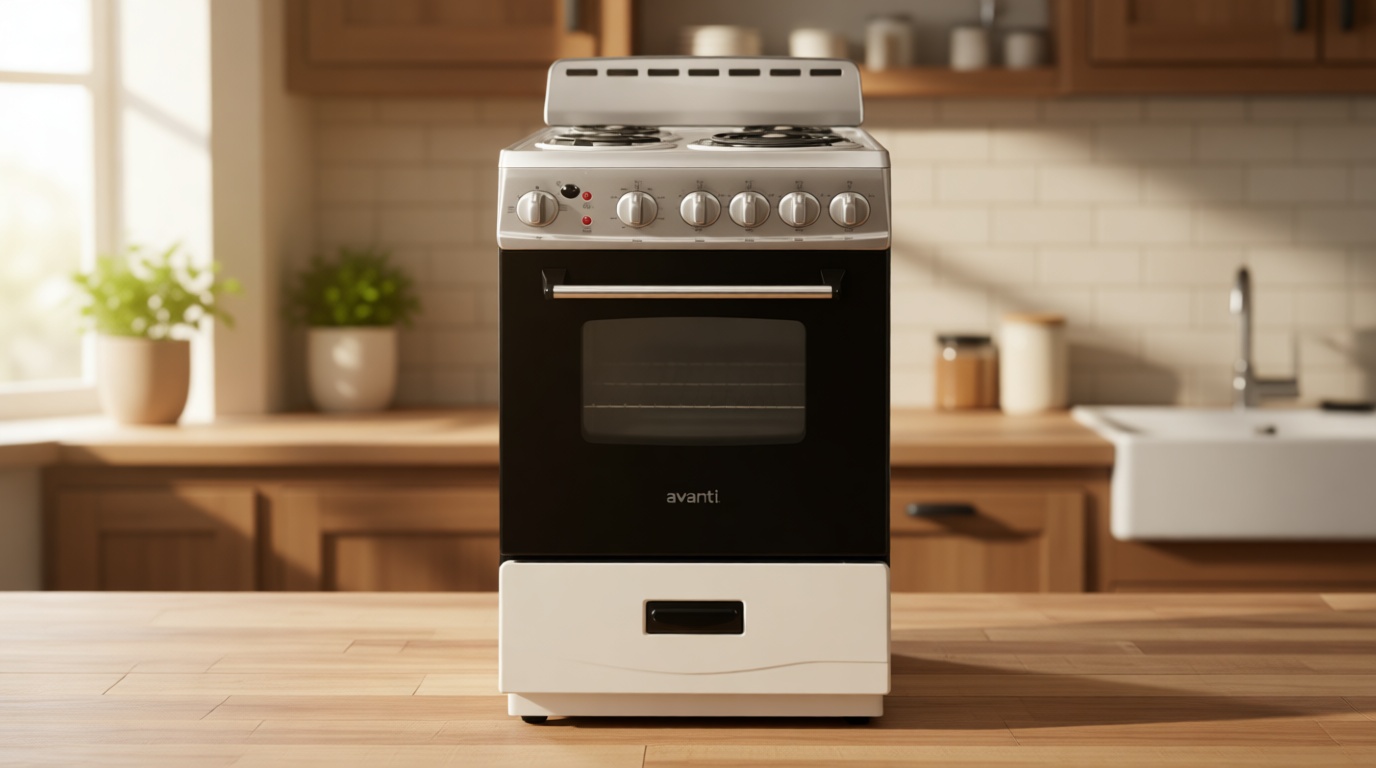 Avanti Electric Range Oven Compact Design, 2.1-Cu.Ft. Capacity with 4 Coil Burners, Framed Glass Oven Door, Storage Drawer and Broiler with Pan Perfect for Apartments, 20-Inch, Stainless Steel