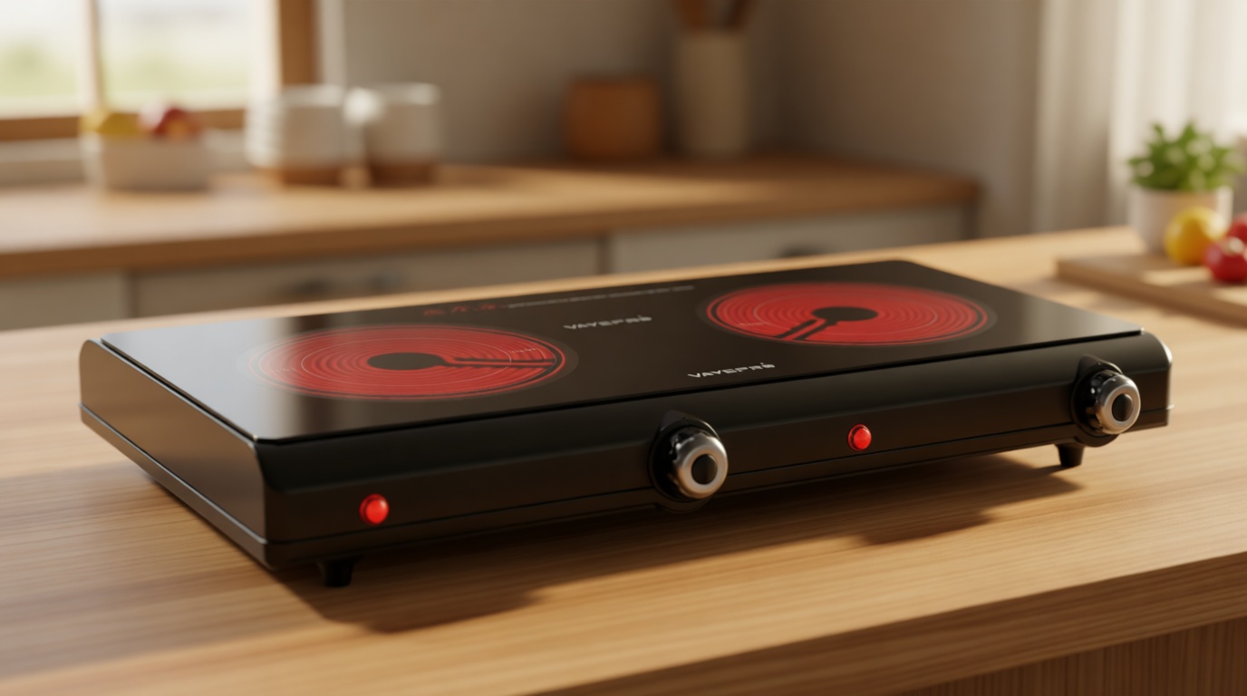 Infrared Double Burner Electric Cooktop - 1800W Portable Stove, Heat-up In Seconds, Countertop Cooktop for Dorm, Compatible with All Cookware