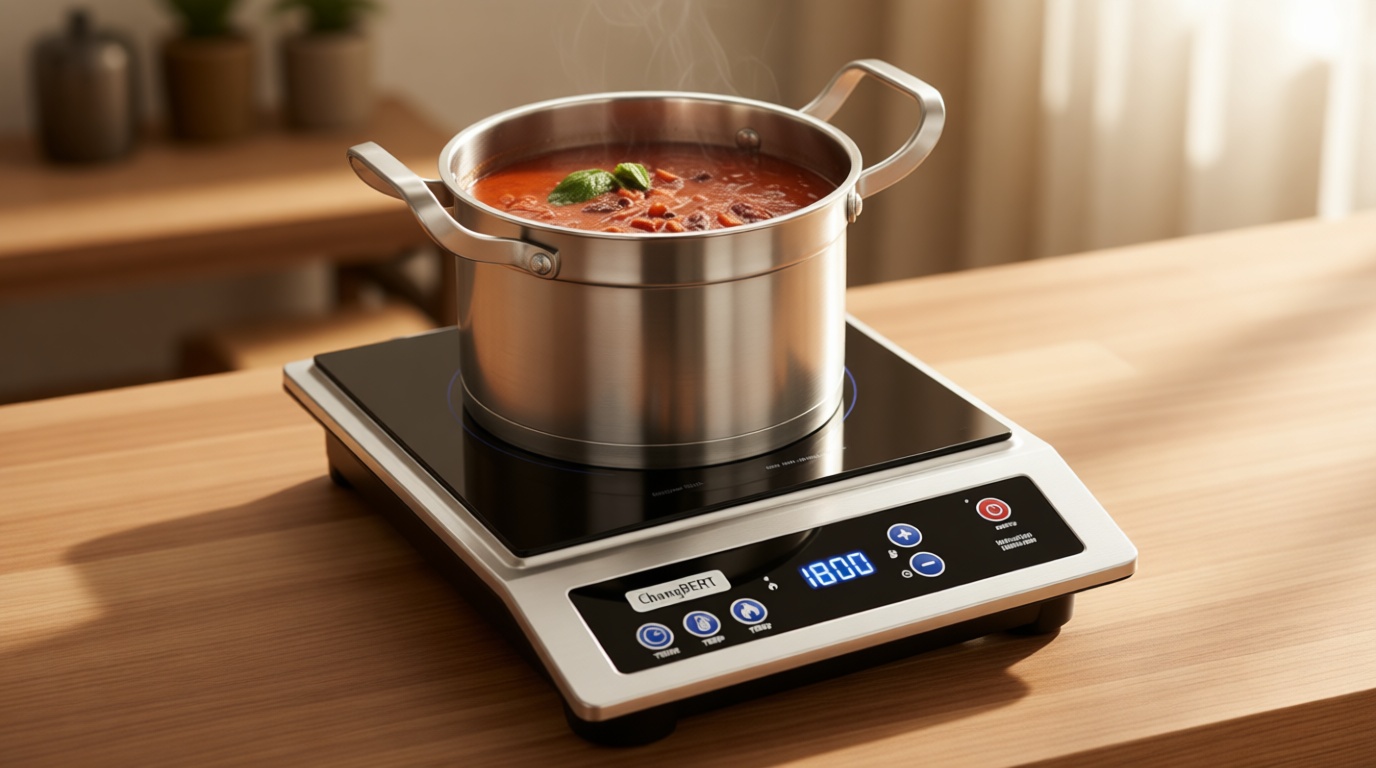 ChangBERT Induction Cooktop, Commercial Grade Portable Cooker, Large 8” Heating Coil, Premium Stainless Steel Countertop Burner with NSF Certified, 10 Hours Timer Powerful 1800W Professional Hot Plate