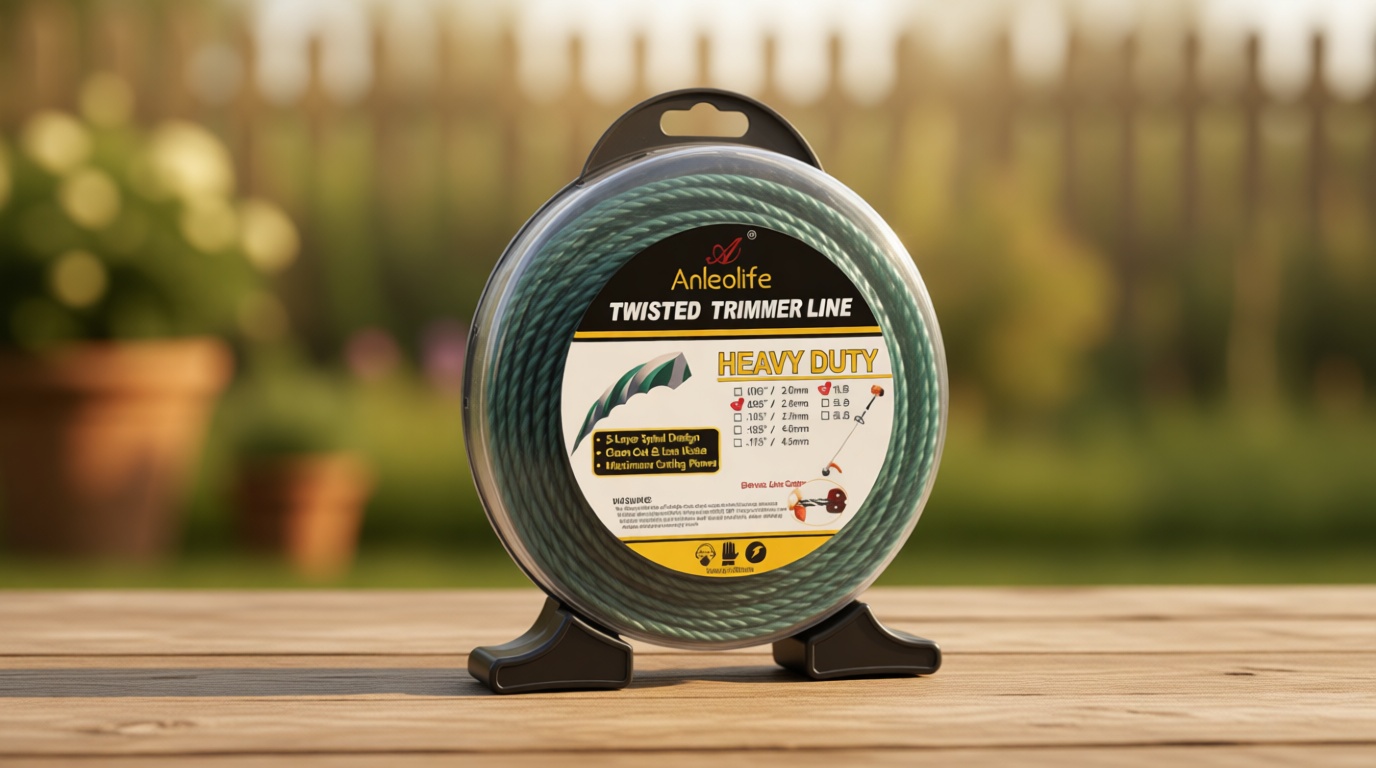A Anleolife 1-Pound Heavy Duty Twisted .095-inch-by-393-ft Dual Core String Spiral Trimmer Line Donut,with Built-in Line Cutter
