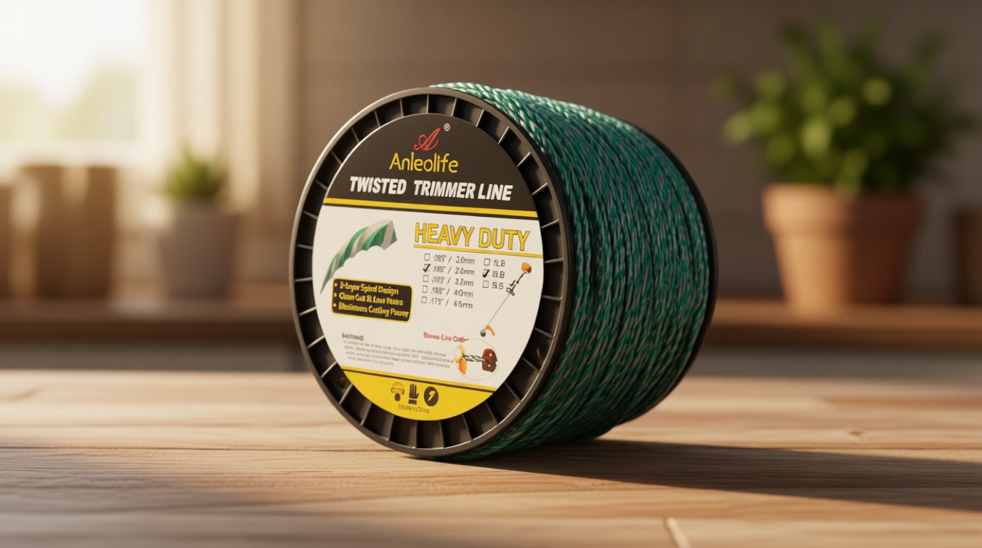 A ANLEOLIFE 3-Pound Heavy Duty Twisted .095-inch-by-1181-ft Dual Core String Spiral Trimmer Line Spool,with Built-in Line Cutter