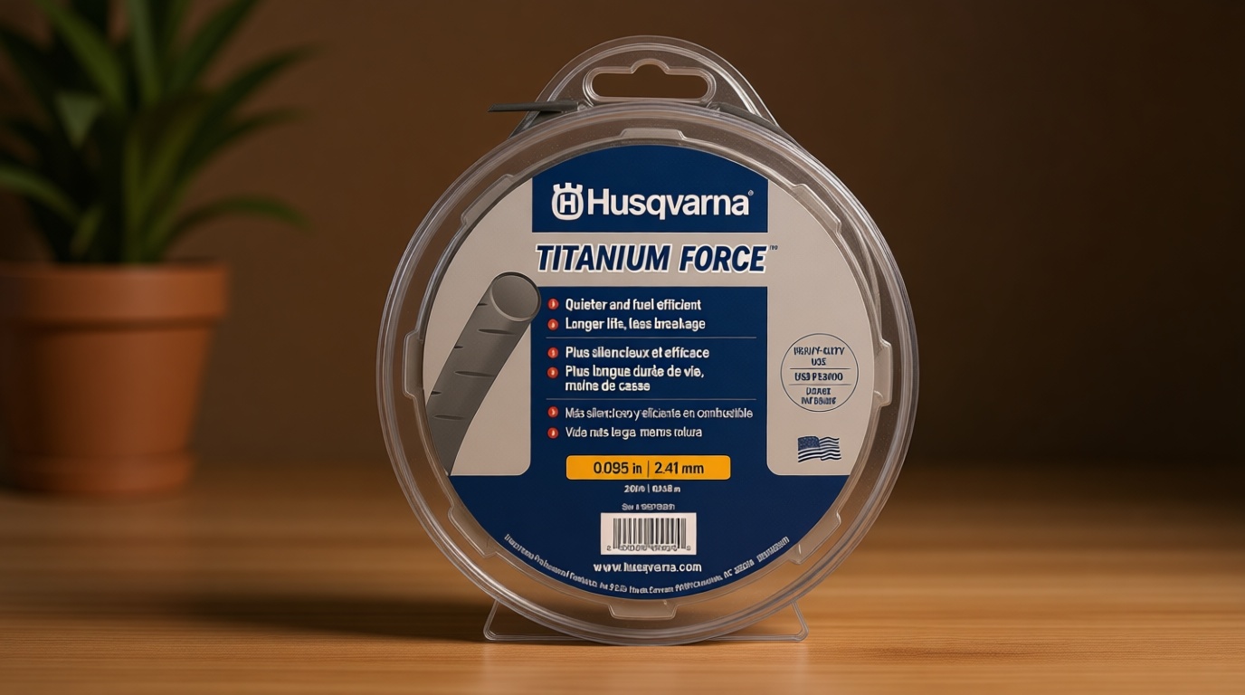Husqvarna Titanium Force 0.095-Inch, 140-Foot Spooled String Trimmer Line, Professional Grade Copolymer Weed Eater Line with Cutter, 639005102