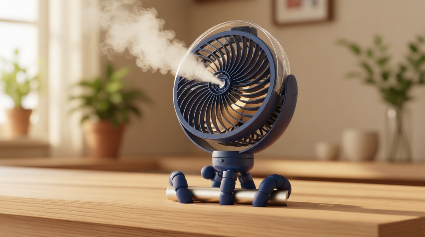 Misting Stroller Fan, 6000mAh Battery Operated Portable Fan with Light & 360° Pivoting, Personal Cooling Fans with Flexible Tripod for Baby, Office, Travel,Treadmill,Outdoors (Dark Blue)