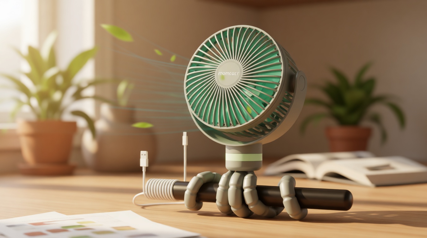 Momcozy 8000mAh Portable Stroller Fan, 27H Ultra-long Battery Life Detachable 4 Speed 360°Rotate LED Night Light with 2 Modes, USB Rechargeable Handheld Cooling Fan for Travel/Car Seat/Bedroom