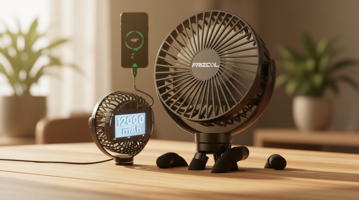FRIZCOL Portable Stroller Fan, Use As Power Bank, 65H 12000mAh Battery Operated Fan Flexible Tripod Baby Car Seat Fans with Timming, Personal Mini Handheld/Desk/Small Clip On Fans For Stroller
