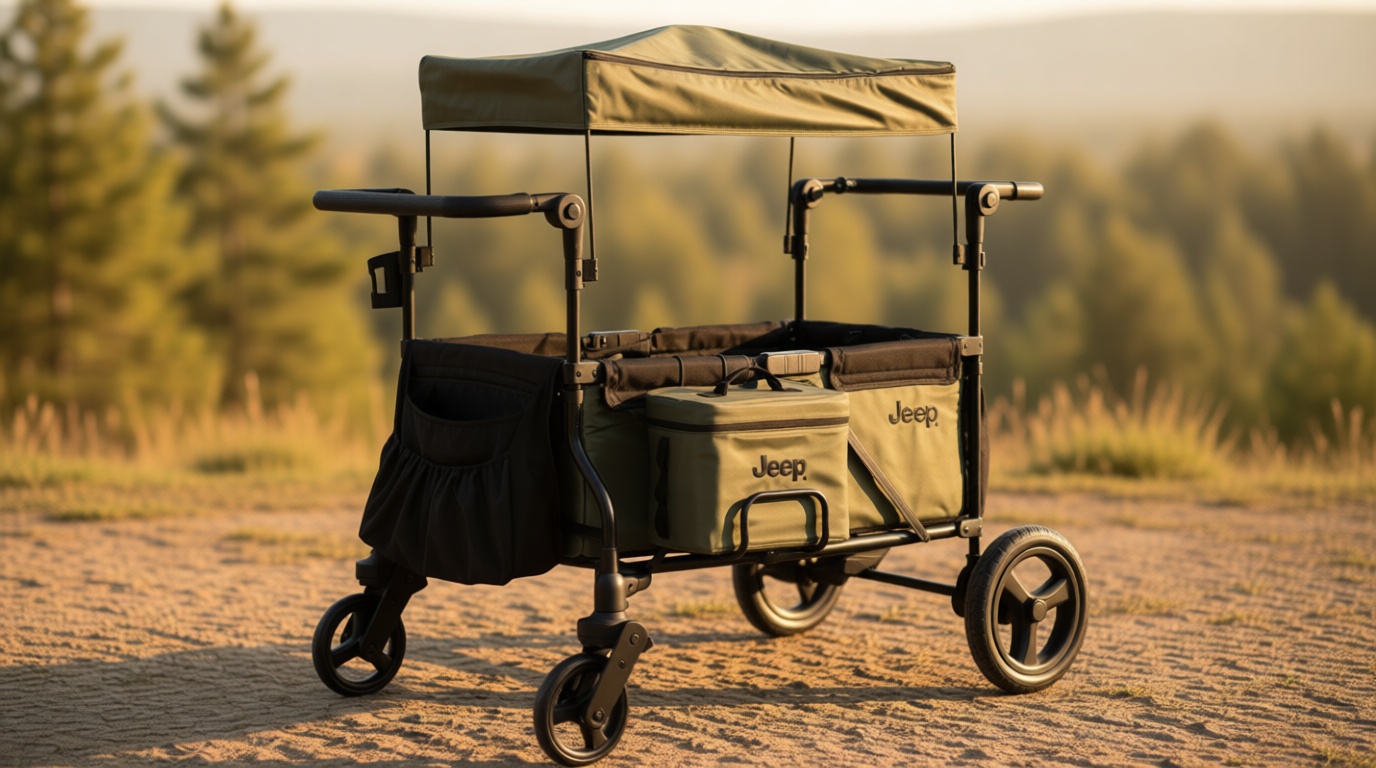 Jeep Deluxe Wrangler Stroller Wagon with Cooler Bag and Parent Organizer by Delta Children, Black/Green