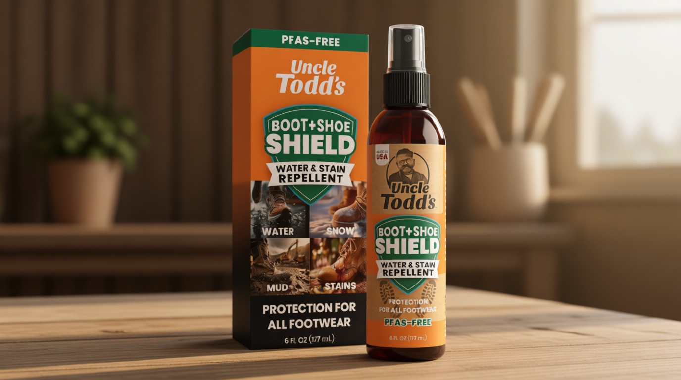 Uncle Todd's Shoe Protector Spray - Water & Stain Repellent - 6oz Non-Aerosol Suede Protector Spray - Protects Leather, Suede & Nubuck - Shields Against Water, Rain & Spills - Safe on All Colors