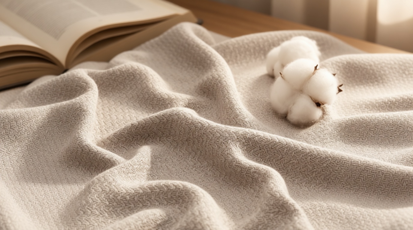 Bedsure GentleSoft 100% Cotton Blanket Queen Size for Bed - Breathable and Lightweight, Soft Cozy Textured Herringbone Woven Blanket for Summer Spring, Home Room Decor, Linen Beige, 90x90 inches OEKO-TEX STANDARD 100