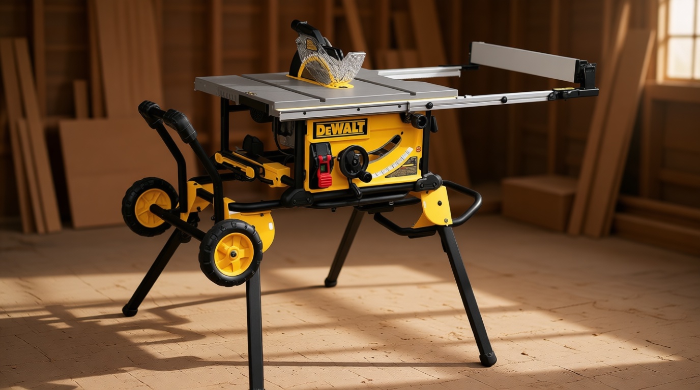 DEWALT Table Saw 10 Inch with Foldable Rolling Table Saw Stand, 15 Amp, 4800 RPM, 32-1/2-Inch Rip Capacity (DWE7491RS)