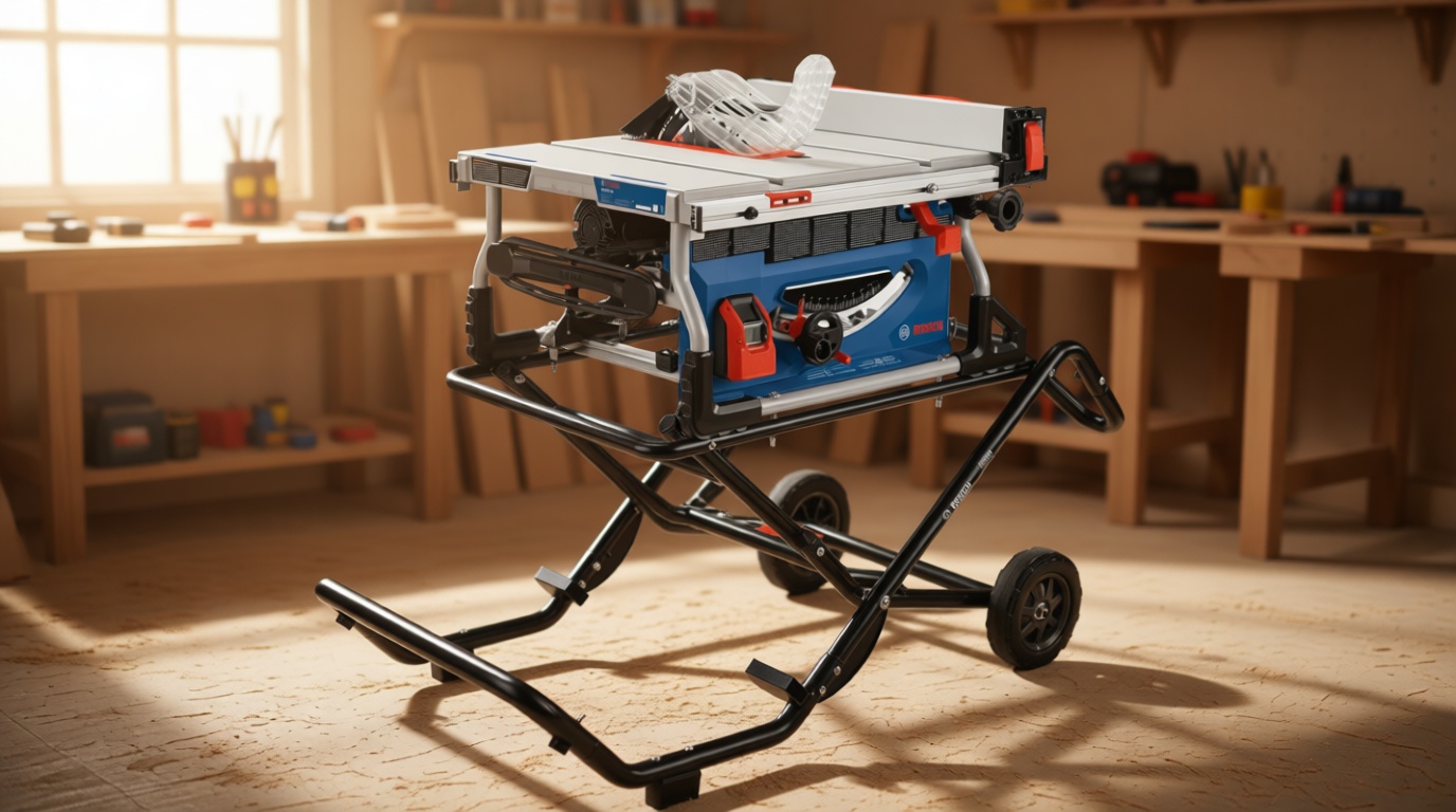 BOSCH GTS15-10 10 Inch Portable Jobsite Table Saw with Gravity-Rise Wheeled Stand, 15 Amp, 32-1/8 Inch Rip Capacity, 4 HP