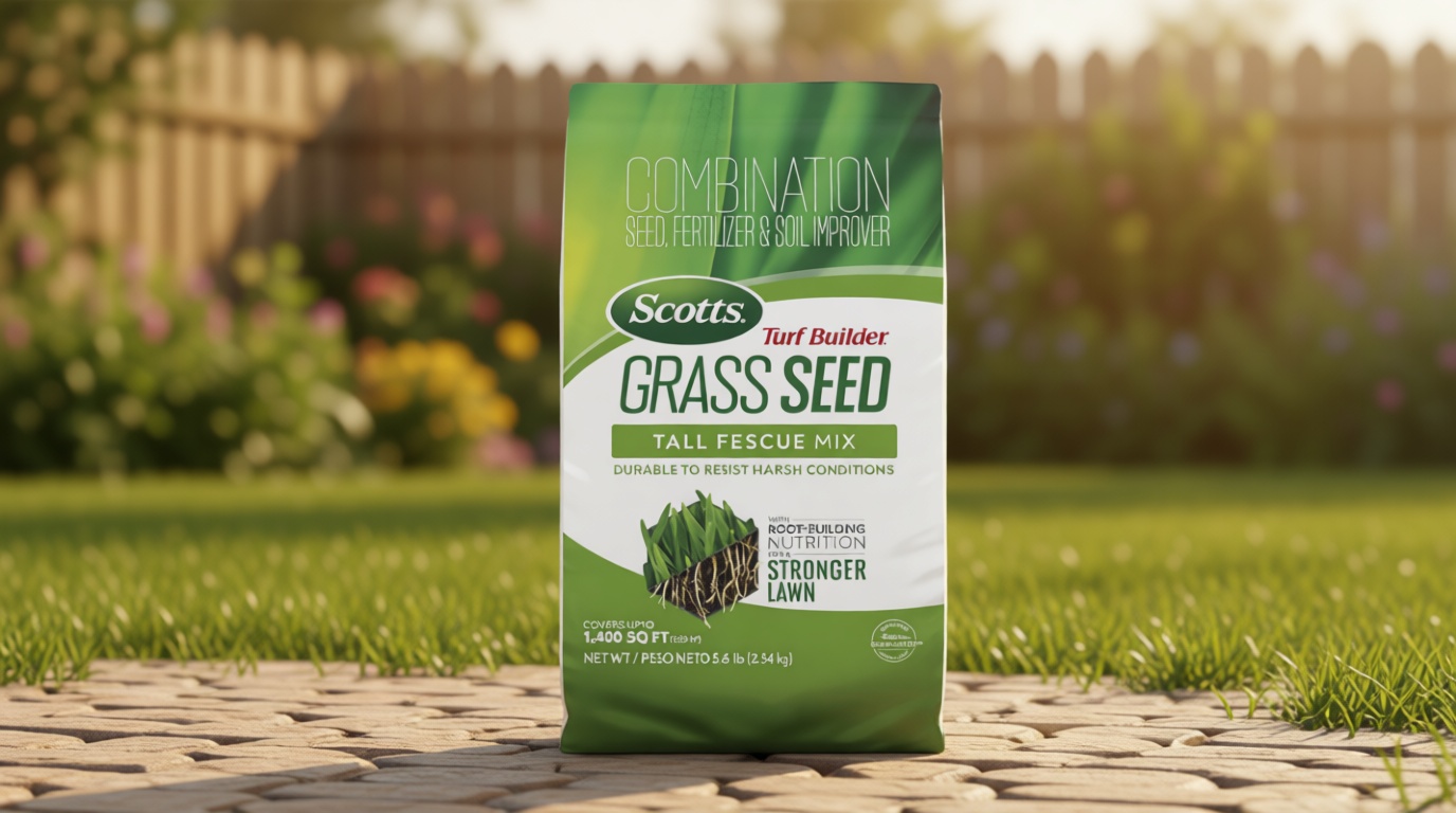 Scotts Turf Builder Grass Seed Tall Fescue Mix - Durable to Resist Harsh Conditions, Lawn Seed, Grass Fertilizer & Soil Improver, Covers up to 1,400 sq. ft., 5.6 lb.