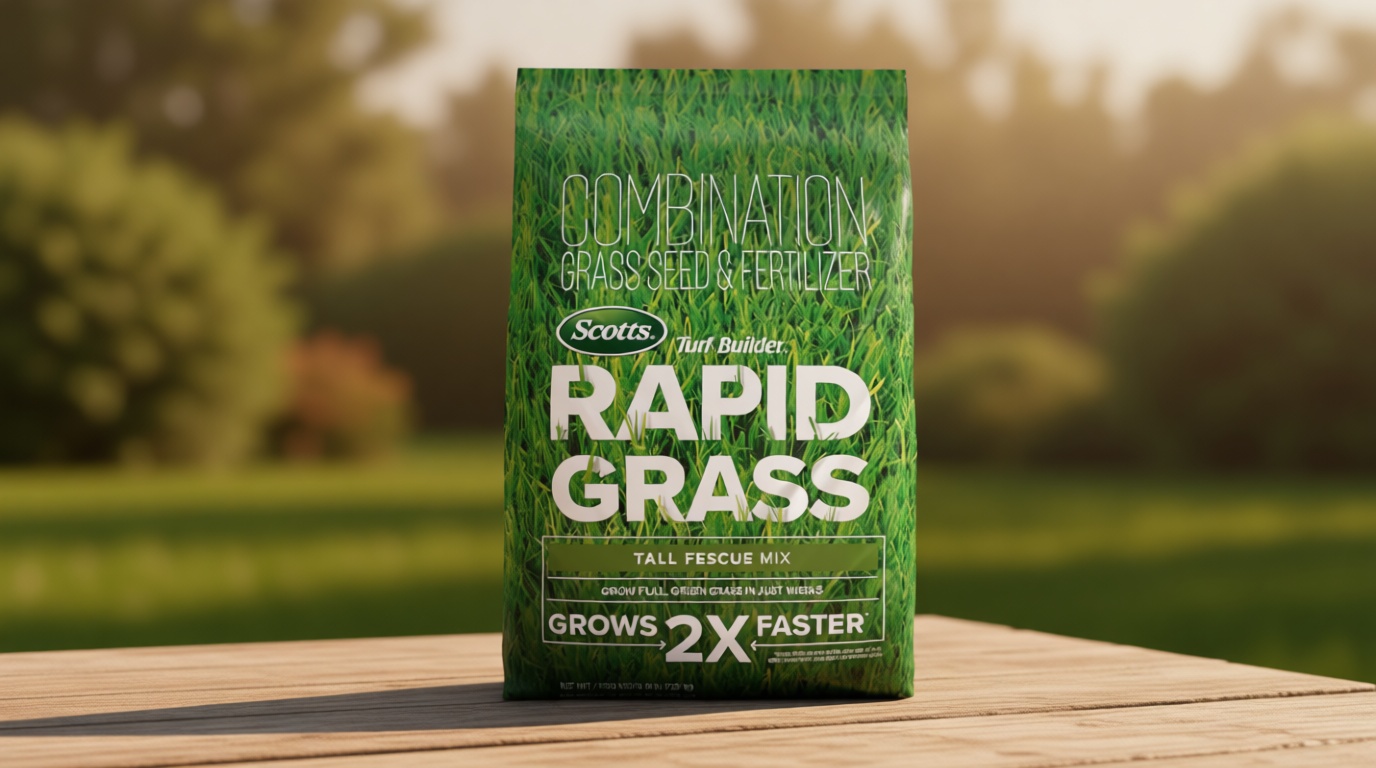 Scotts Turf Builder Rapid Grass Tall Fescue Mix - Combination Grass Seed and Fertilizer for Lawns, Lawn Seed That Grows in Just Weeks, 16 lbs.