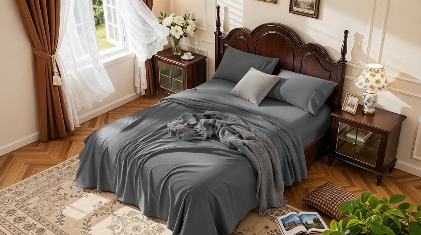 LBRO2M 1000 Thread Count 100% Cotton Sheets Set,Queen Size Bed Sheet 4 Piece Sets,Long Staple,16 Inches Deep Pocket,All Season,Bedding Super Soft Comforterble Breathable,Sateen (Dark Grey) OEKO-TEX STANDARD 100