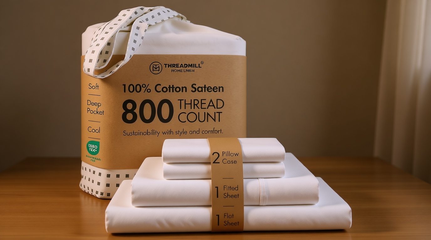 Threadmill Luxury Queen Sheet Set 800 Thread Count for Queen Size Bed - Hotel White Sateen Queen Bed Sheets, Better Than Egyptian Cotton,4 Pc Solid Soft Breathable Bed Set, Fits 16" Deep Pocket OEKO-TEX STANDARD 100