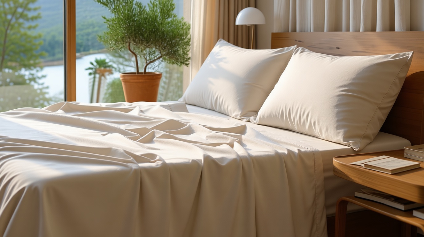 SONORO KATE 100% Egyptian Cotton Sheets Set - 1000 High Thread Count, Luxury 5-Star Hotel Sateen Bed Sheets, Soft, Breathable Long Staple Sheets, Fit up to 16" - 4 PC (Cream,Queen)