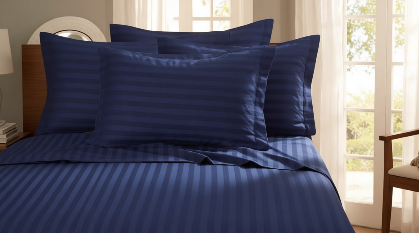Elegant Comfort Best, Softest, Coziest 6-Piece Sheet Sets! - 1500 Premier Hotel Quality Luxurious Wrinkle Resistant 6-Piece Damask Stripe Bed Sheet Set, Queen Navy Blue OEKO-TEX STANDARD 100