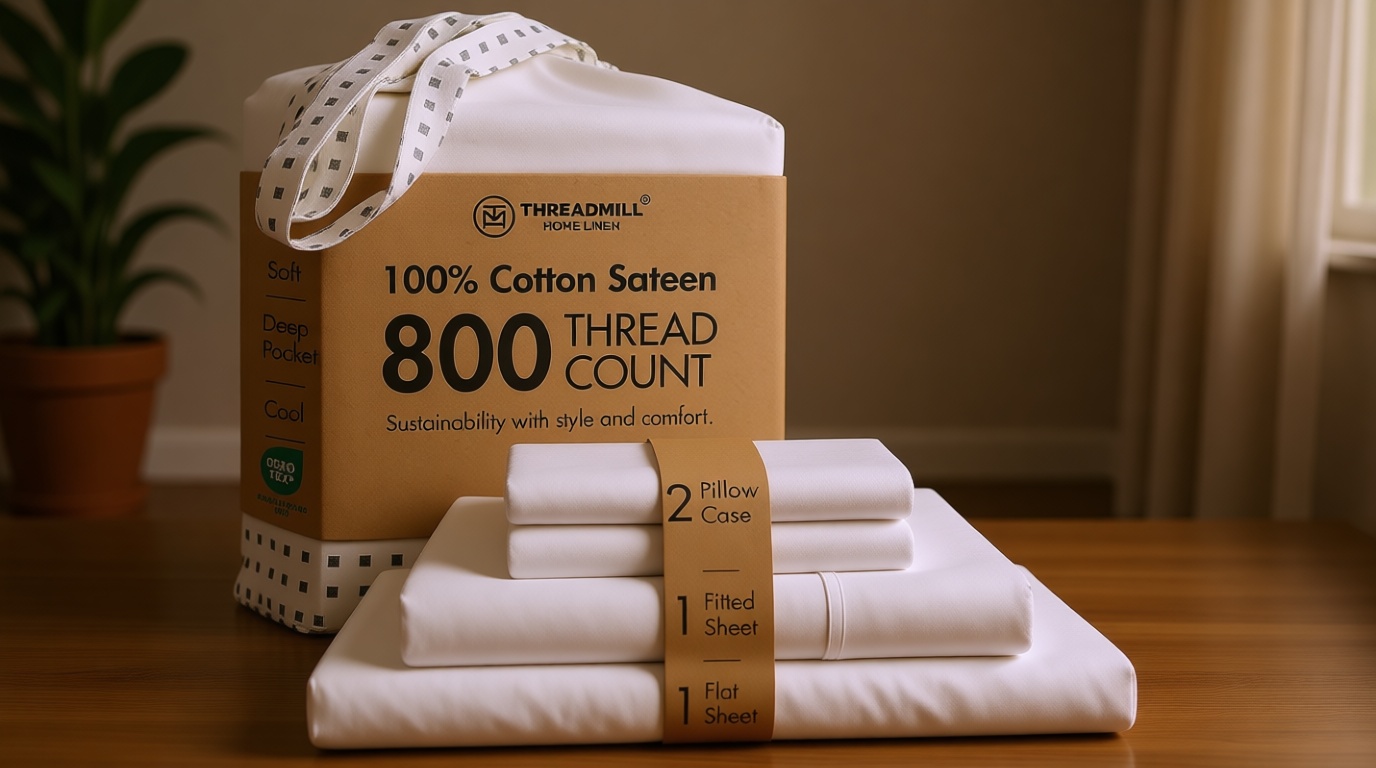 Threadmill Luxury 800 Thread Count King 100% Cotton Sheets - Hotel White Sateen Weave Bed-Sheets, Better Than Egyptian Cotton, 4 Pc Solid Soft Bed Set, Fits 16" Deep Pocket OEKO-TEX STANDARD 100
