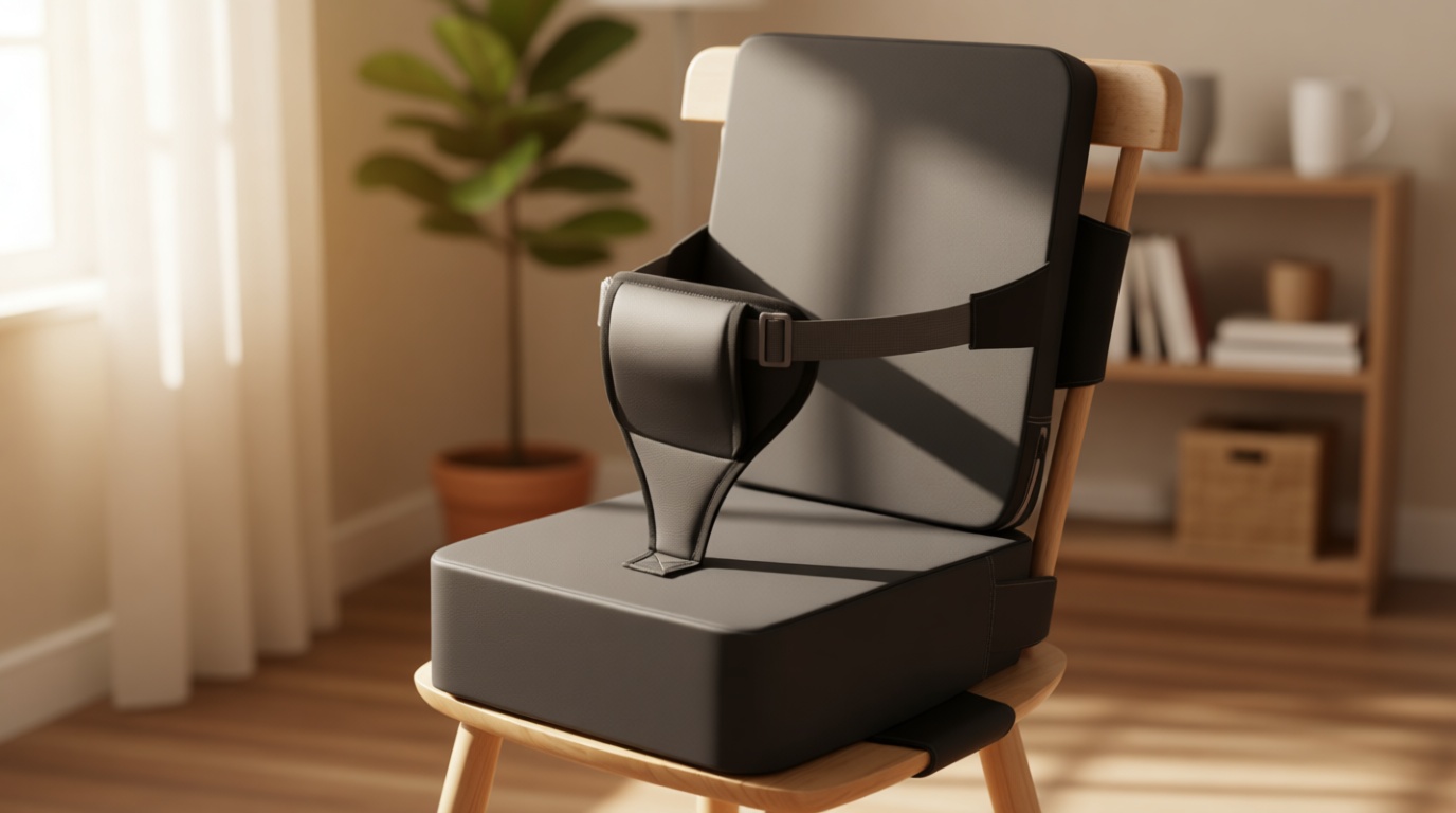 Toddler Booster Seat for Dining Table, Non-Slip Kitchen Chair Booster Seat with Backrest and Adjustable Straps, Portable PU Waterproof Travel Baby Booster Increasing Cushion