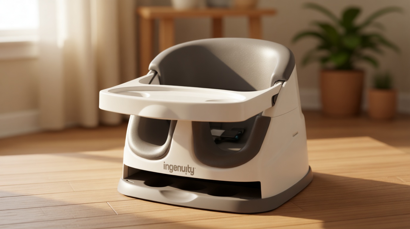 Ingenuity Baby Base 2-in-1 Booster Feeding and Floor Seat with Self-Storing Tray - Slate