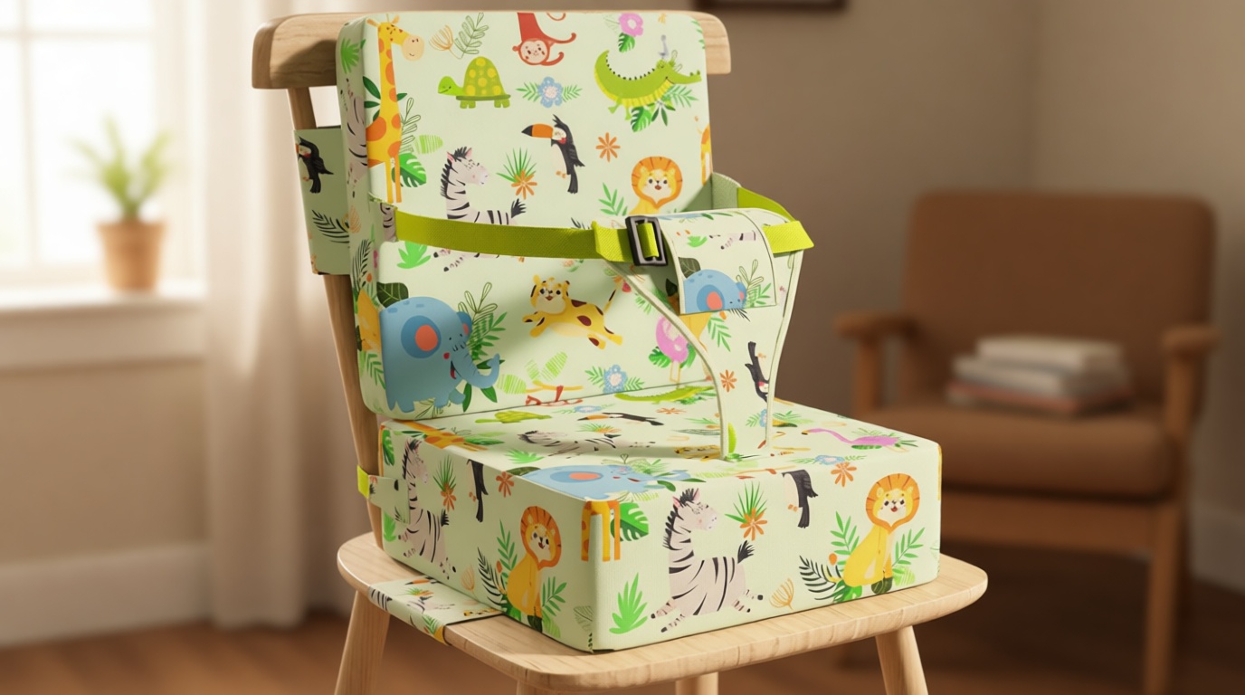 Booster Seat for Kitchen Chair with Backrest & 4 Adjustable Straps, Portable TPU Waterproof & Anti-Scratch Toddler Booster Seat for Dining Table, Removable & Non-Slip