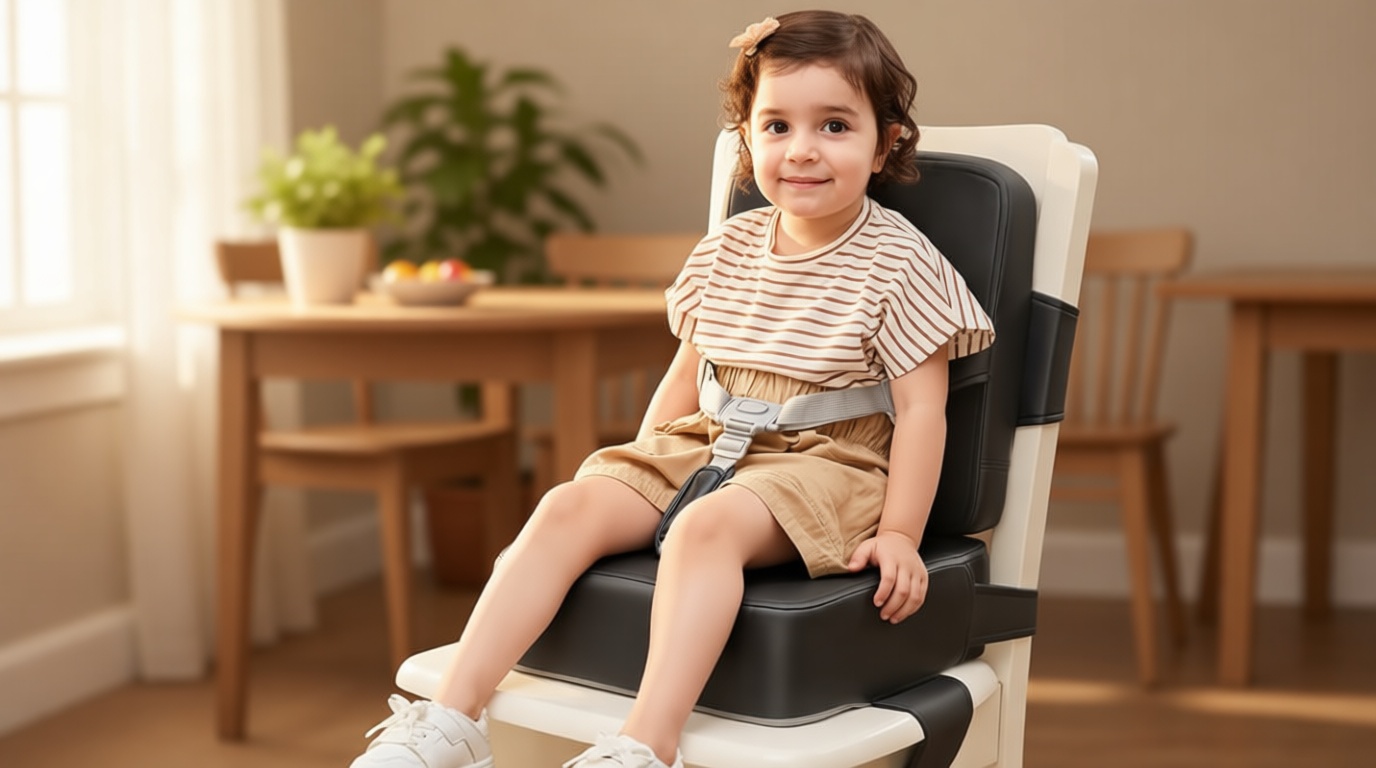 HOMEAL Booster Seat for Kitchen Chair - Toddler Booster Seat for Dining Table - Dining Seat with Adjustable Straps - Non-Slip Base & Breathable Fabric - Dark Gray