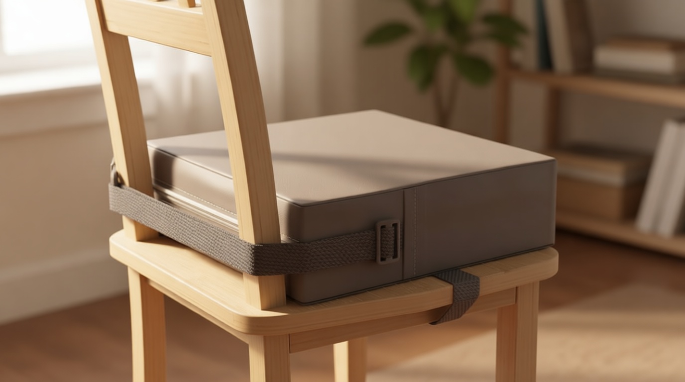 Toddler Booster Seat for Dining Table, PU Washable Double Safe Straps Non-Slip Bottom Booster Seat Dining Toddler, Portable Travel Increasing Cushion (Grey)