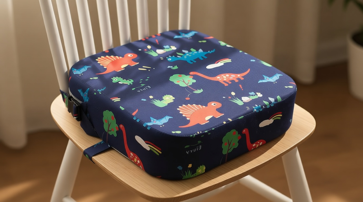 Eiury Toddler Booster Seat for Dining Table, Portable Kids Booster Seat with Safety Buckles Portable Increasing Booster Cushion with Non-Slip Bottom (Blue Dinosaur)