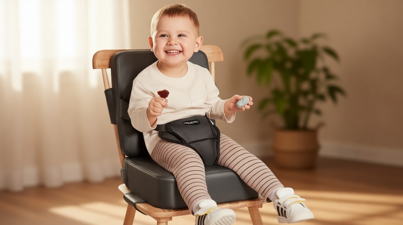 HOMEAL Booster Seat for Kitchen Chair, Breathable Toddler Booster Seat for Dining Table with Backrest and Adjustable Straps, Portable Travel Toddler Booster Seat, Dark Grey