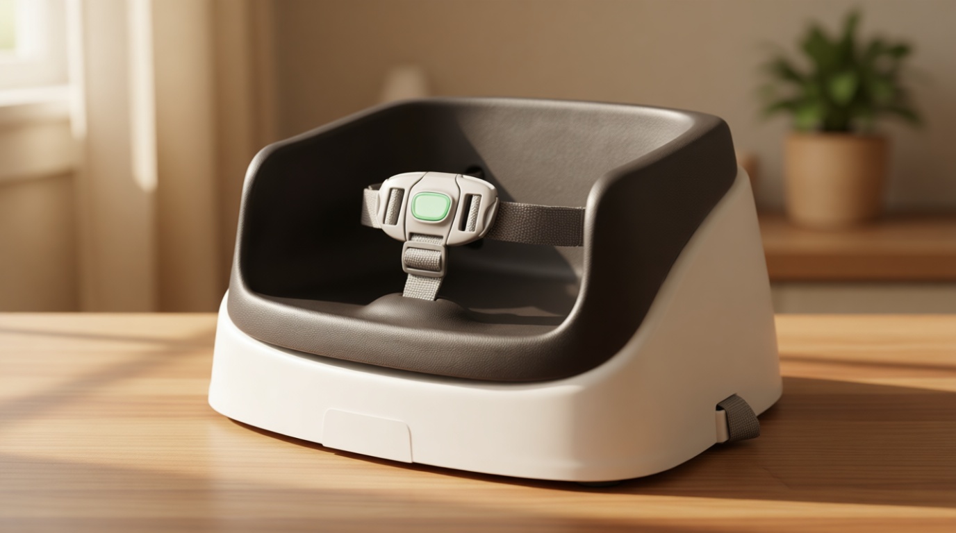 Ingenuity SmartClean Toddler Booster Seat for Kitchen Chair – Lightweight for on-the-go, Easy-Clean, 3-Point Harness Strap – Booster Seat for Dining Table, Slate