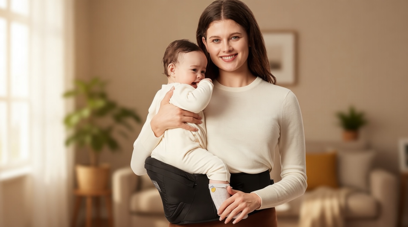 Momcozy Hip Seat Baby Carrier - Adjustable Waistband with Original 3D Belly Protector, Ergonomic Carrier with Various Pockets for Newborns & Toddlers up to 45lbs (Black, Medium)