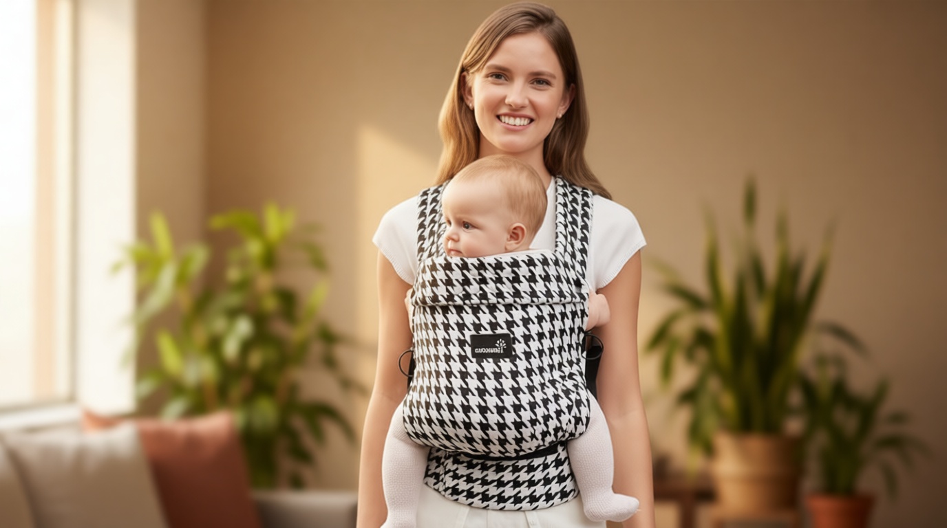 GROWNSY Baby Carrier Newborn to Toddler, Lightweight Ergonomic 7-44 lbs Newborn Carrier with Head Support, Easy to Wear Hands Free Infant Carrier for 0-36 Months, Houndstooth Global Recycled Standard
