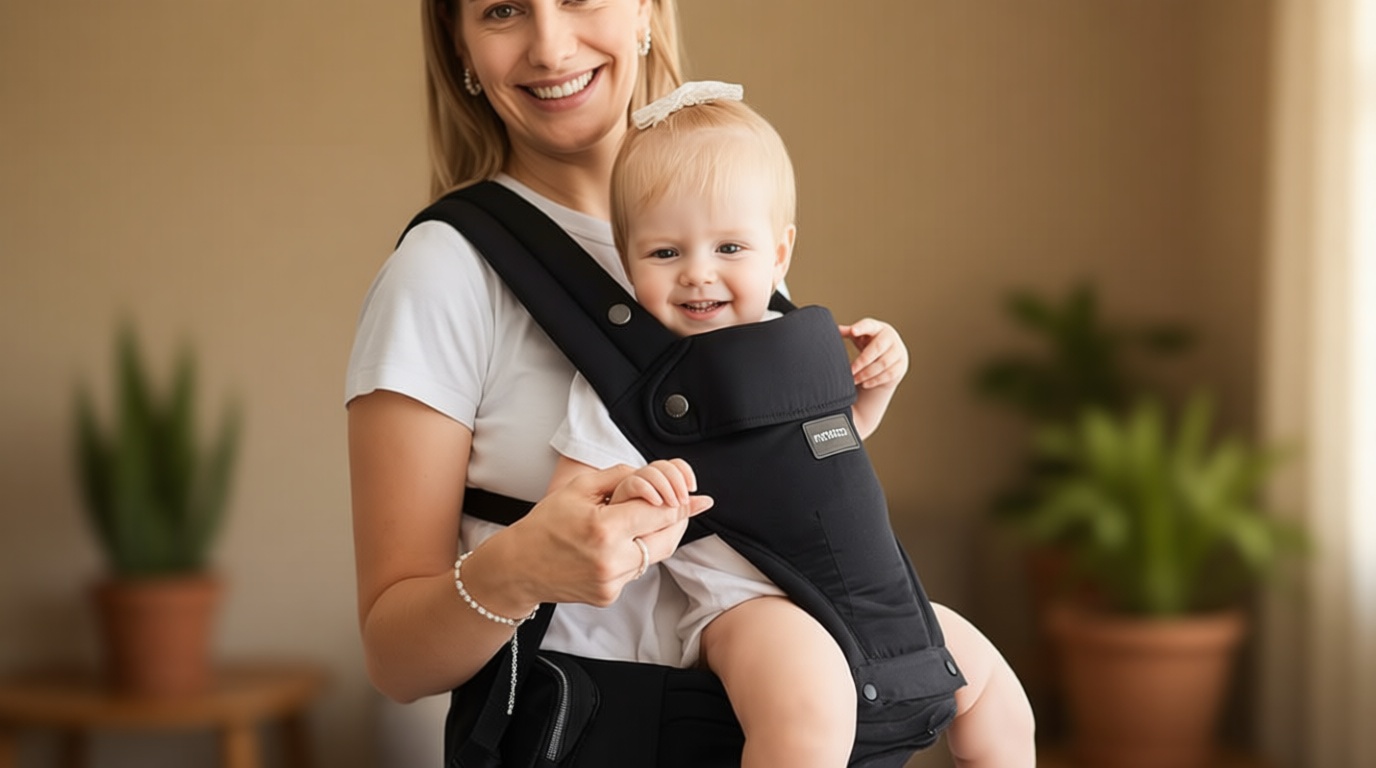 Momcozy Baby Carrier with Hip Seat, 2-in-1 Forward-Facing Carry for Long Walks, Detachable Hands-Free Infant Carrier up to 44lbs, All Seasons Toddler Carrier Fits Waist Sizes up to 45 Inches, Black