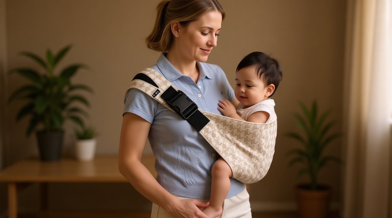 Baby Sling Carrier for Toddler, Houndstooth Baby Carrier Sling, Premium Cotton Linen Adjustable in Both Front and Back Shoulder Strap, Portable and Lightweight Toddler Carrier