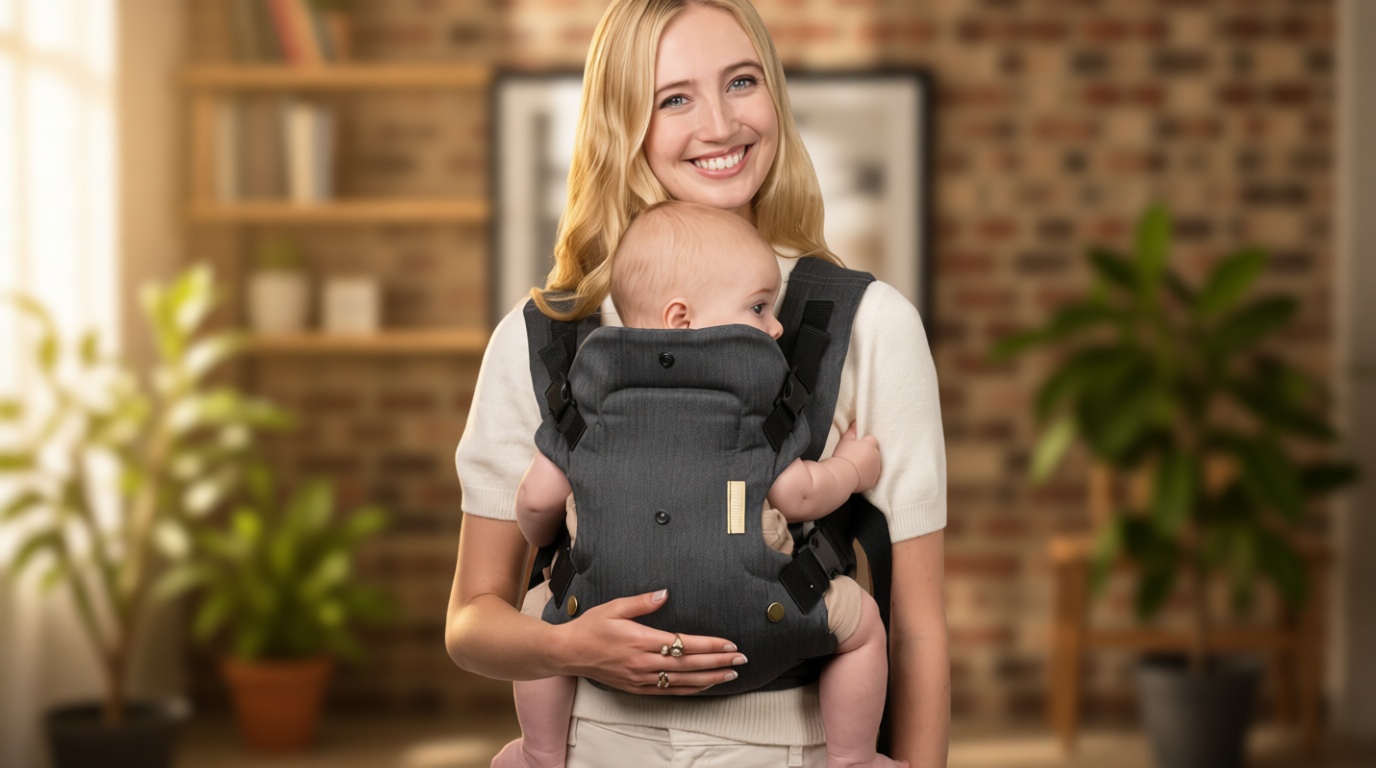 Infantino Flip Luxe 4-in-1 Convertible Baby Carrier, Ergonomic Infant to Toddler Carrier, Updated Lumbar Support, Premium Herringbone Fabric, Elevated Accents, Hands-Free Comfort, 7–35 lbs, Onyx