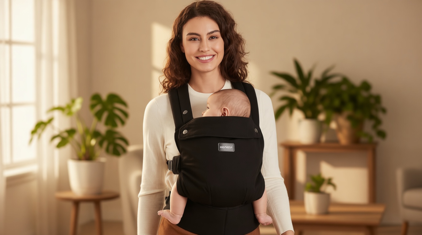 Momcozy Baby Carrier - Ergonomic, Cozy and Lightweight Carrier for 7-45lbs, Effortless to Put On, Ideal for Hands-Free Parenting, Enhanced Lumbar Support, Purehug for Infant to Toddler, Black OEKO-TEX STANDARD 100