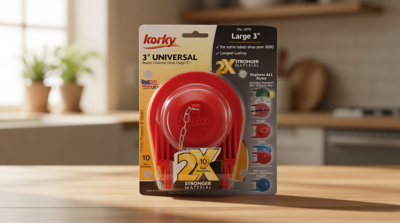 Korky 3070BP Large 3" 2X High Performance Universal Toilet Flapper, Red